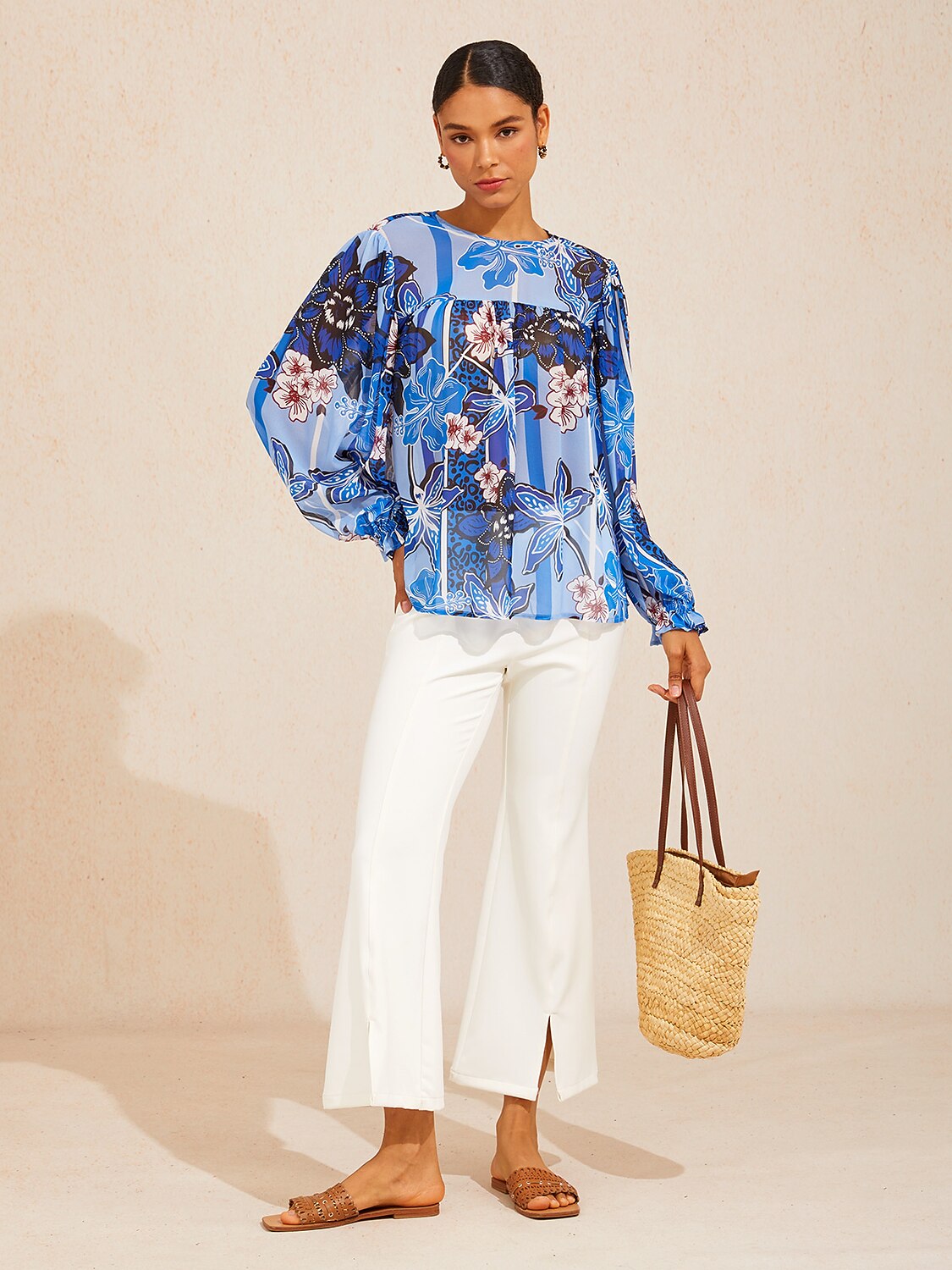 Azure Bloom Flowy Chiffon Blouse