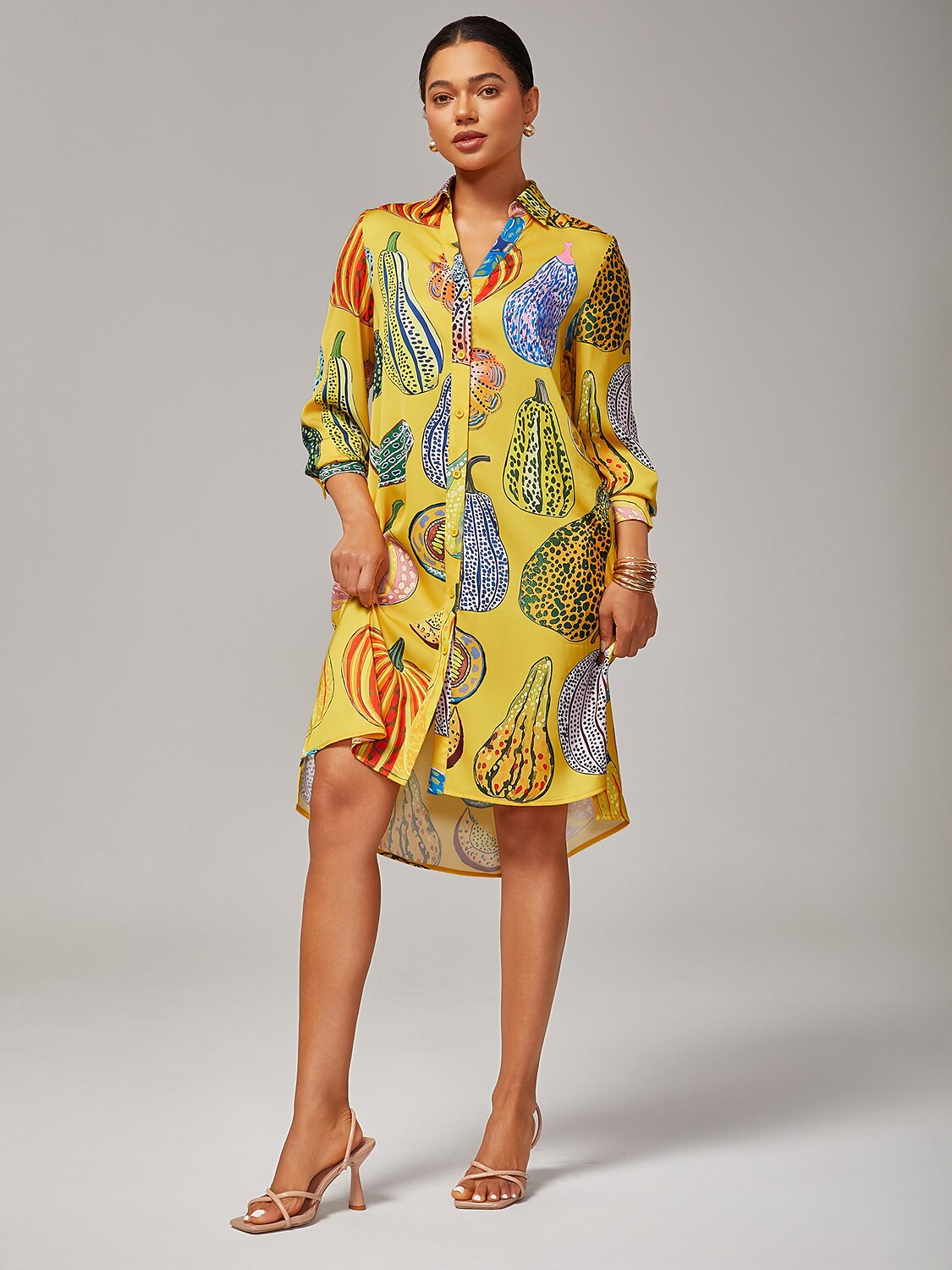 Abstract Azure Silky Satin Dot Shirt Dress