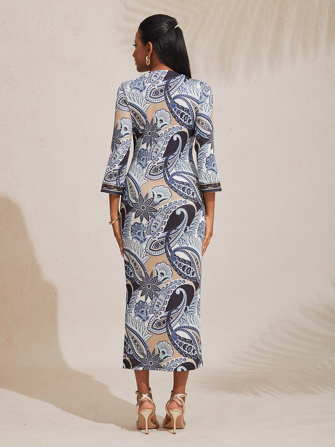 Abstract Paisley Print Knit Stretch Fitted Maxi Dress