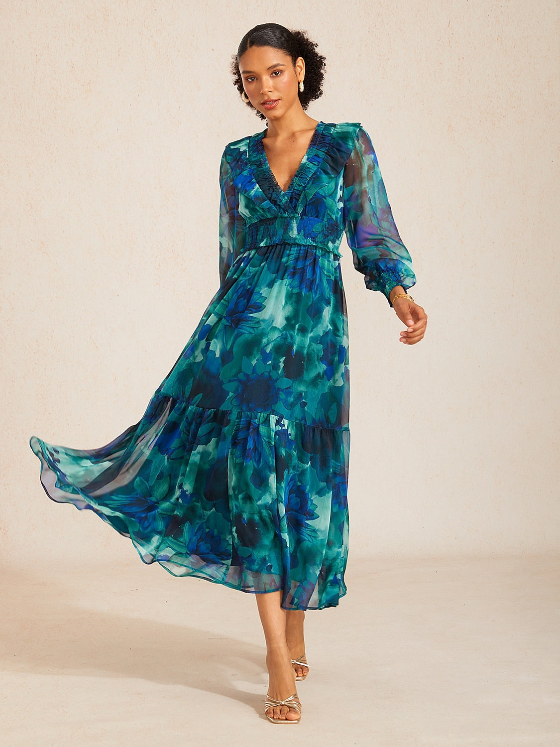 Ador Womens Ocean Bloom Reverie flowy Chiffon Maxi Dress lightweight flowy Chiffon fabric Ocean Bloom Reverie flowy Maxi Dress for casual daily