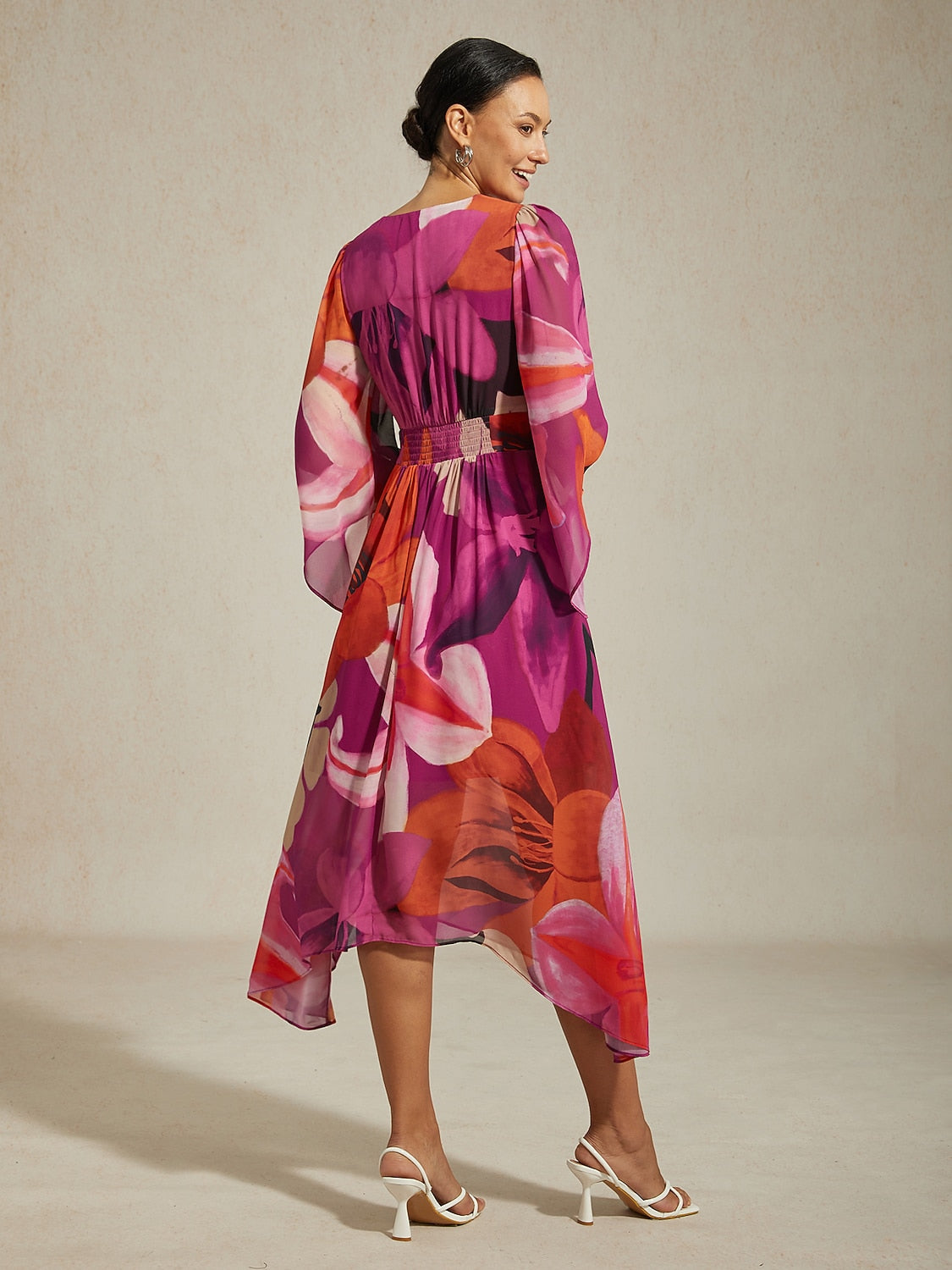 Floral Print Irregular Hem Chiffon Dress
