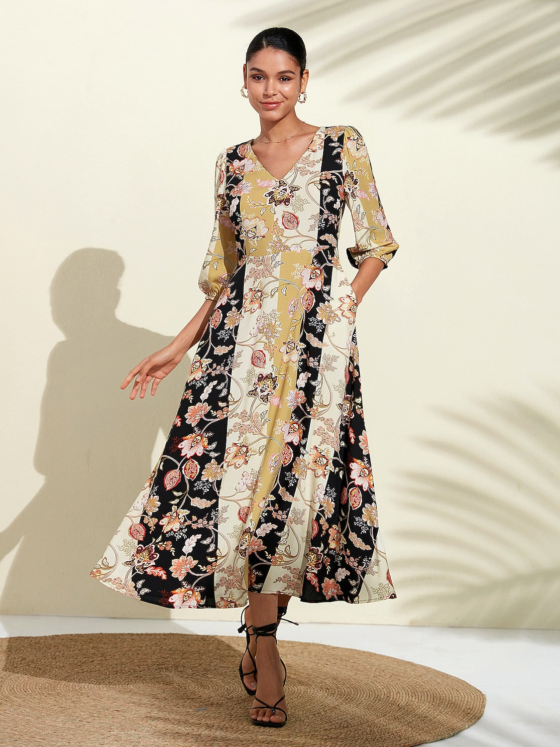 Floral Maxi Weddig Guest Dress with Pocket