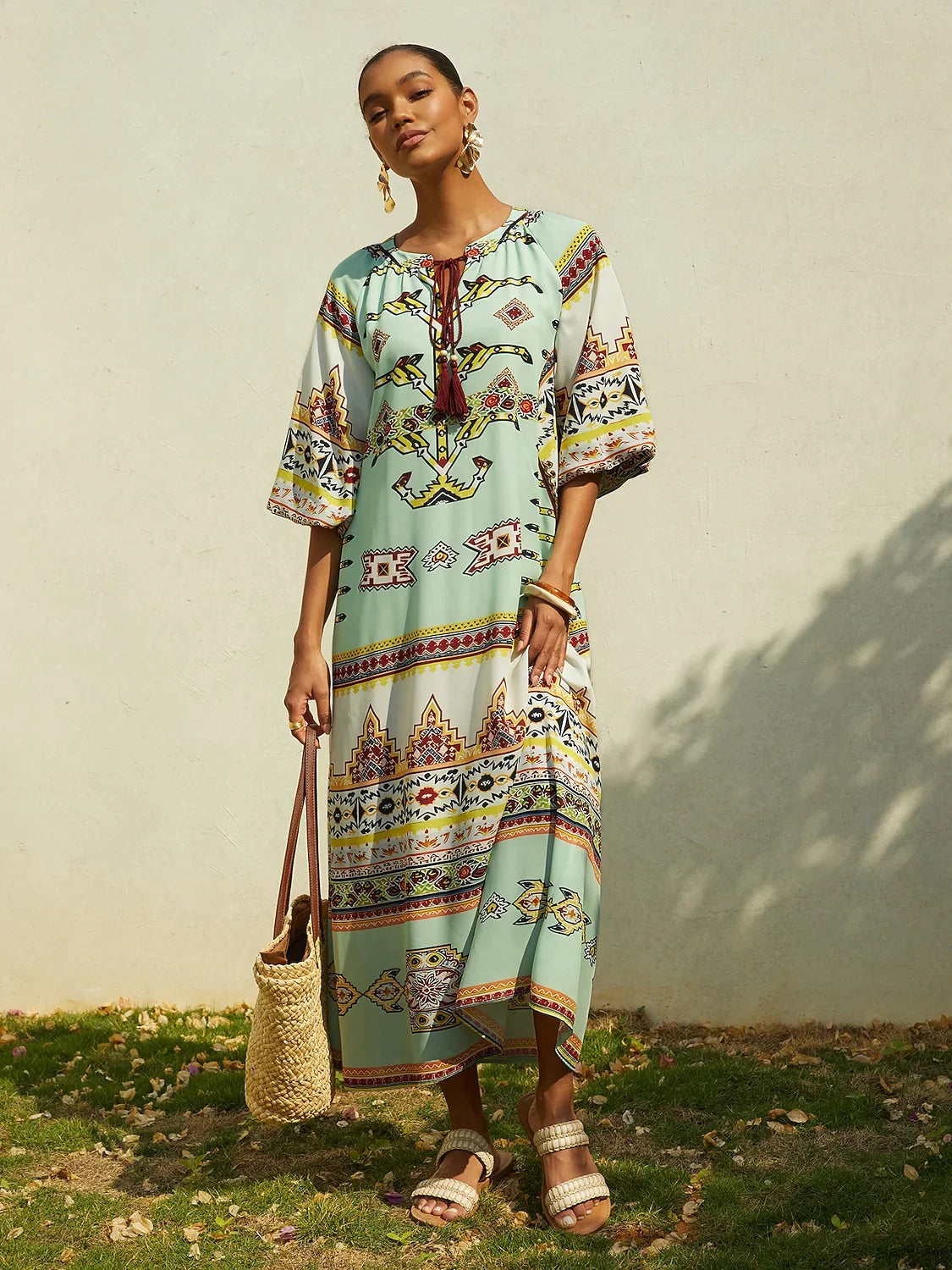 Ethnic Totem Flowy Chiffon Maxi Dress ADOR Ethnic Totem Flowy Chiffon Maxi Dress ADOR