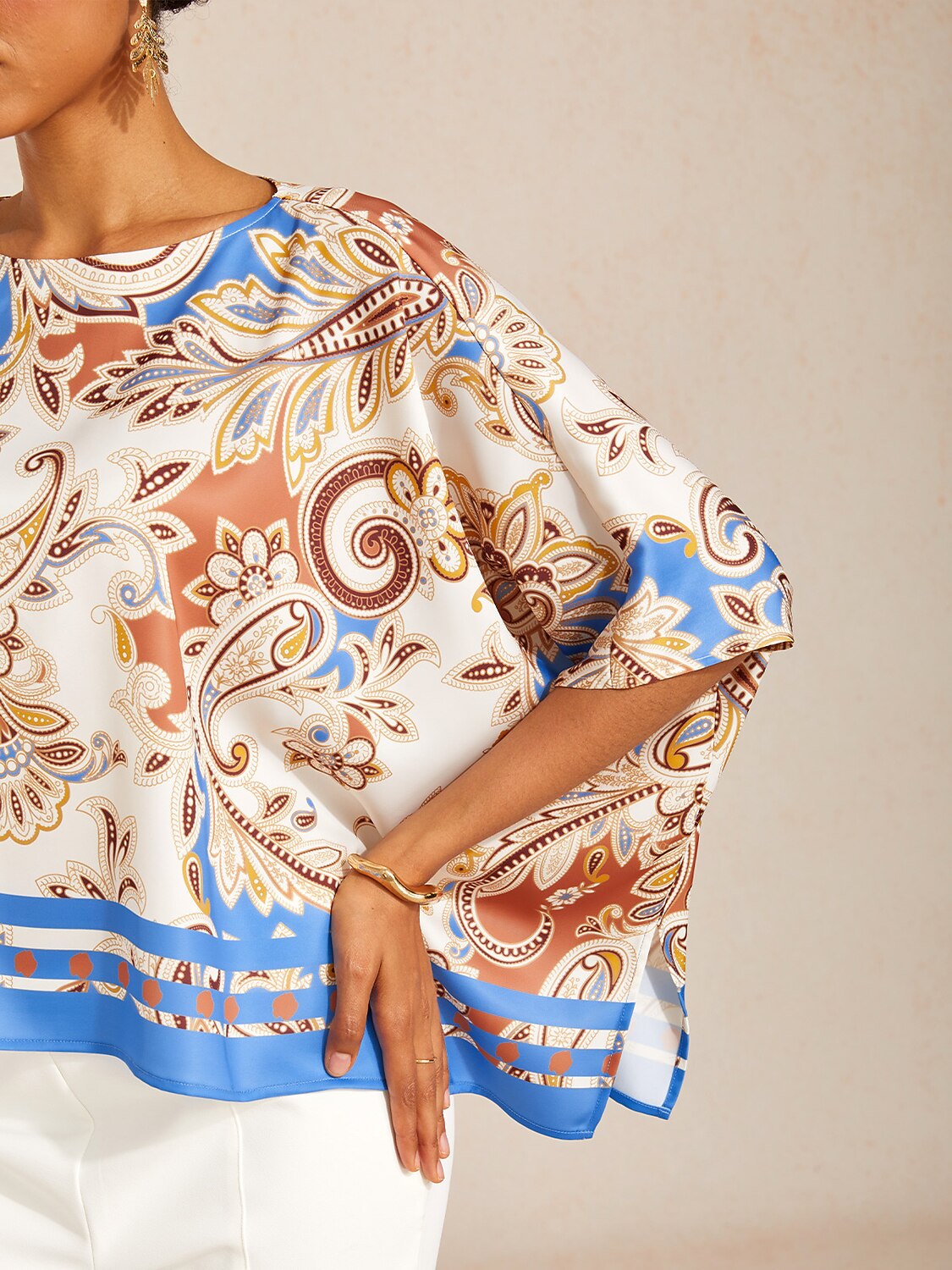 Vintage Jewelry Silky Satin Dolman Sleeve Top