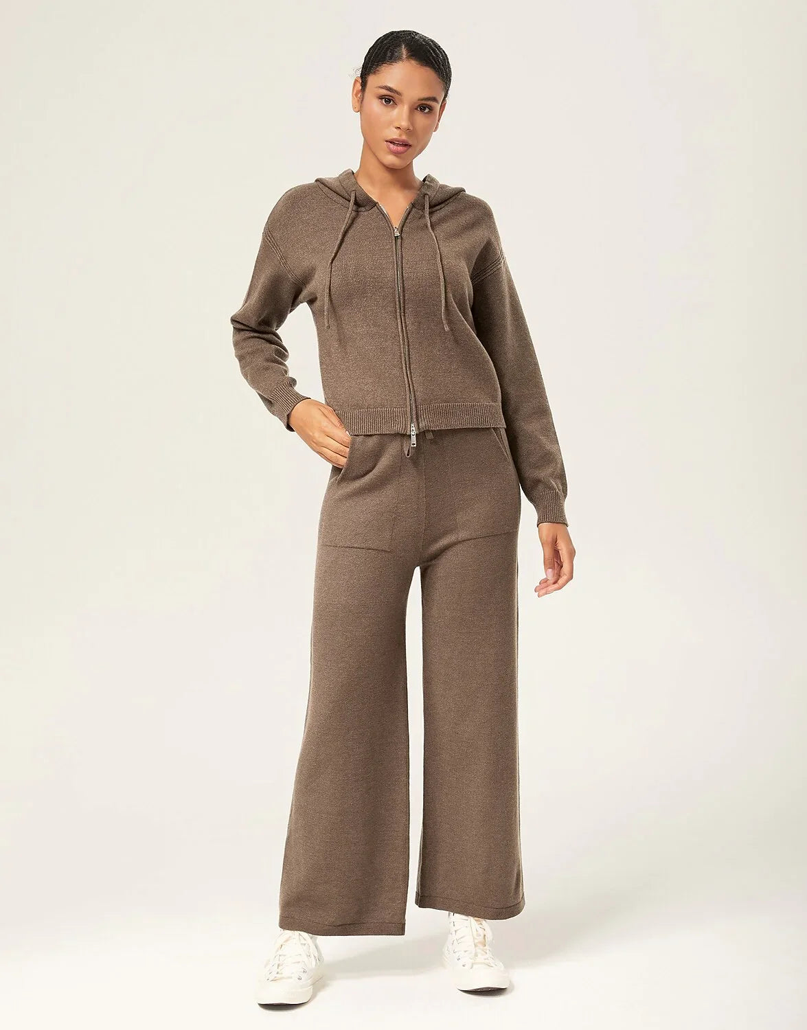 Casual Coffee Brown Straight-Leg Pants