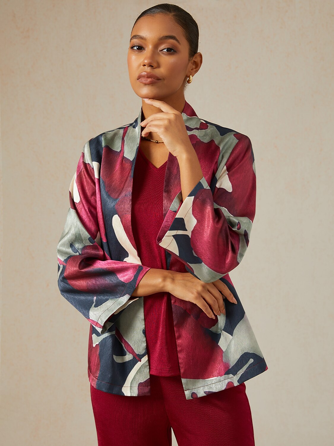 Berry Canvas Herringbone Satin Jacket
