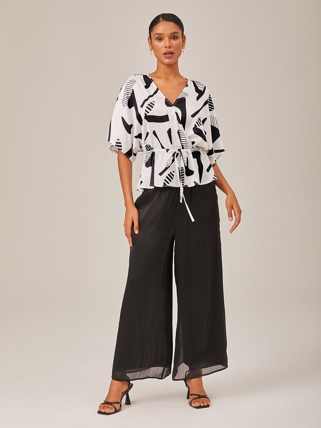 Geometric Ruched Dolman Sleeve Top