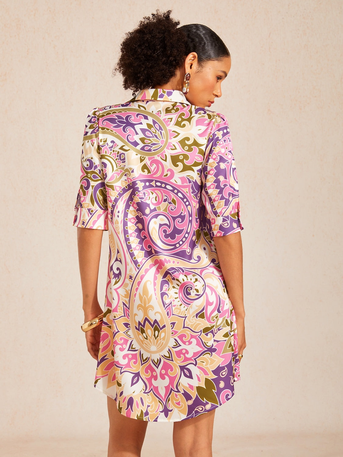 Mallorca Blossom Silky Satin Straight Shirt Dress