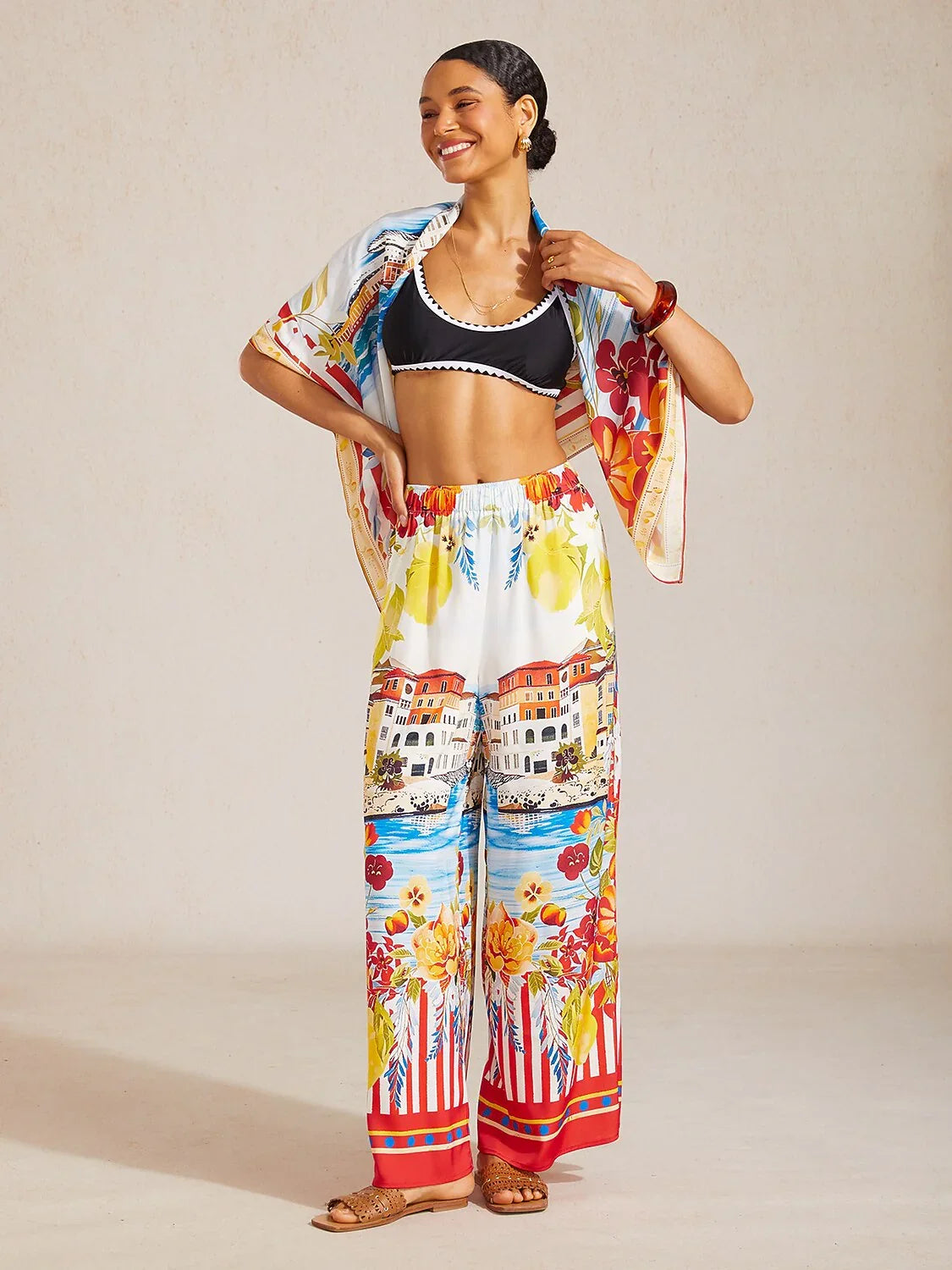 Santorini Summer Flowy Chiffon Square Scarf