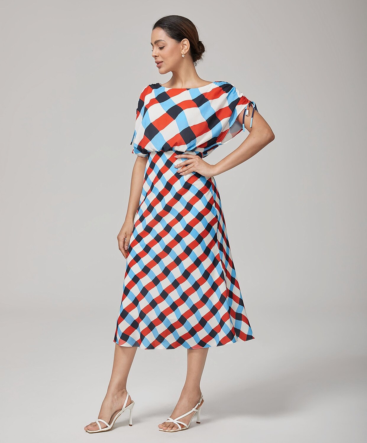 Geometric Print Ruched Maxi Dress
