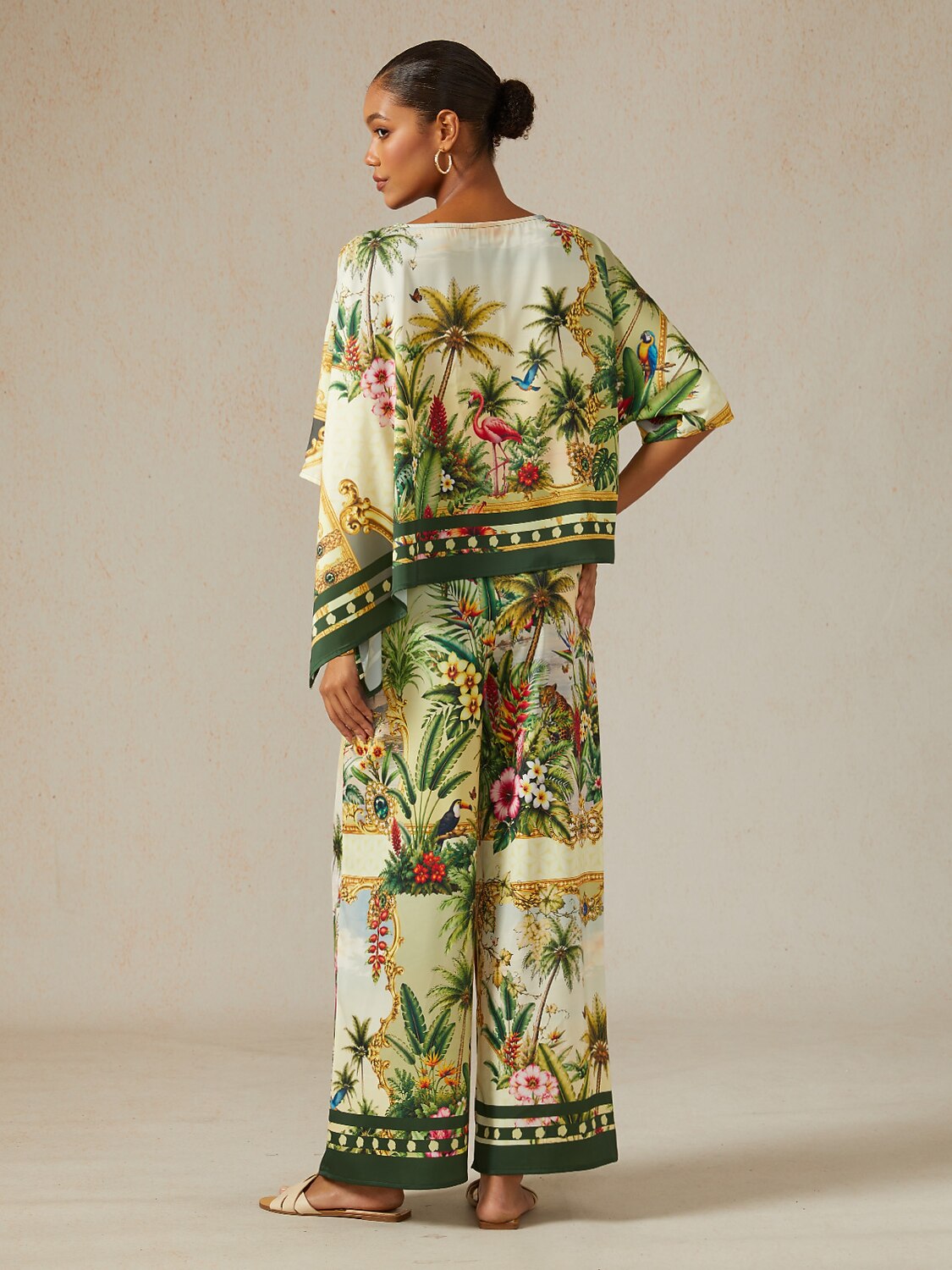 Midnight Floral Carnival Silky Satin Wide Leg Pants
