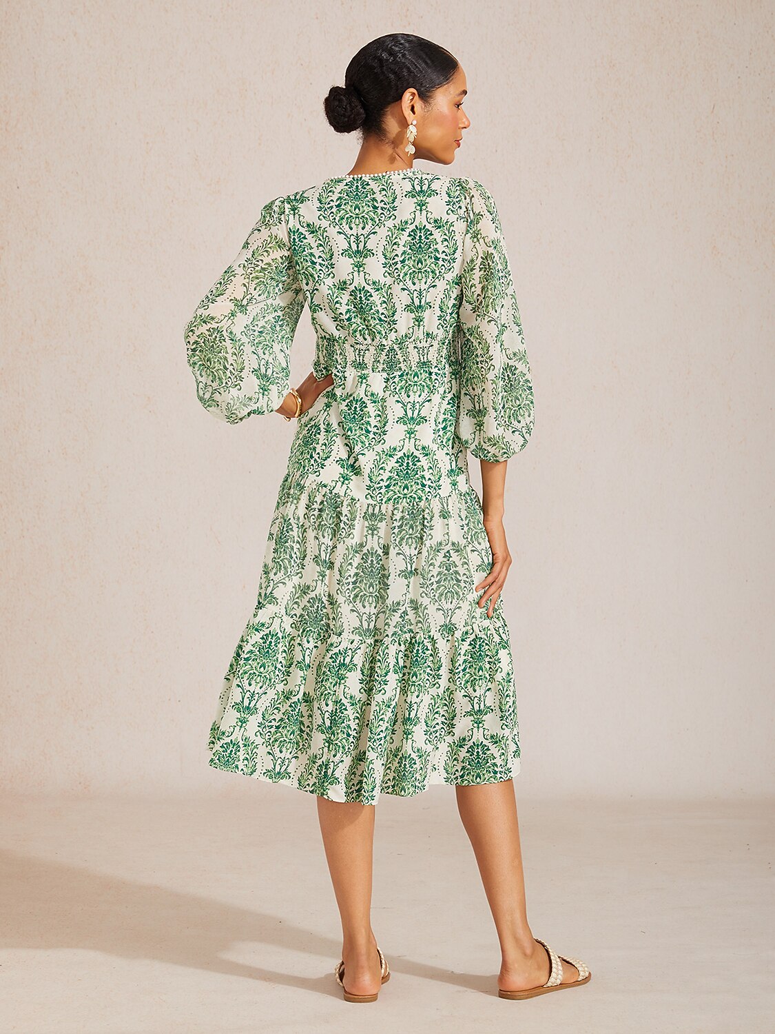 Verdant Baroque Bloom Flowy Chiffon Maxi Dress