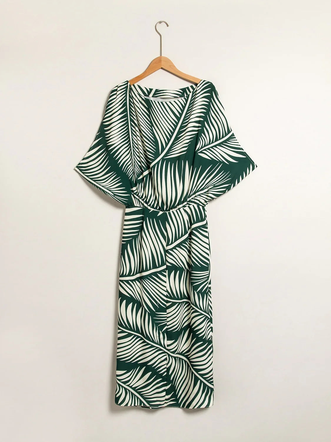 Satin Tropical Print Raglan Midi Dress