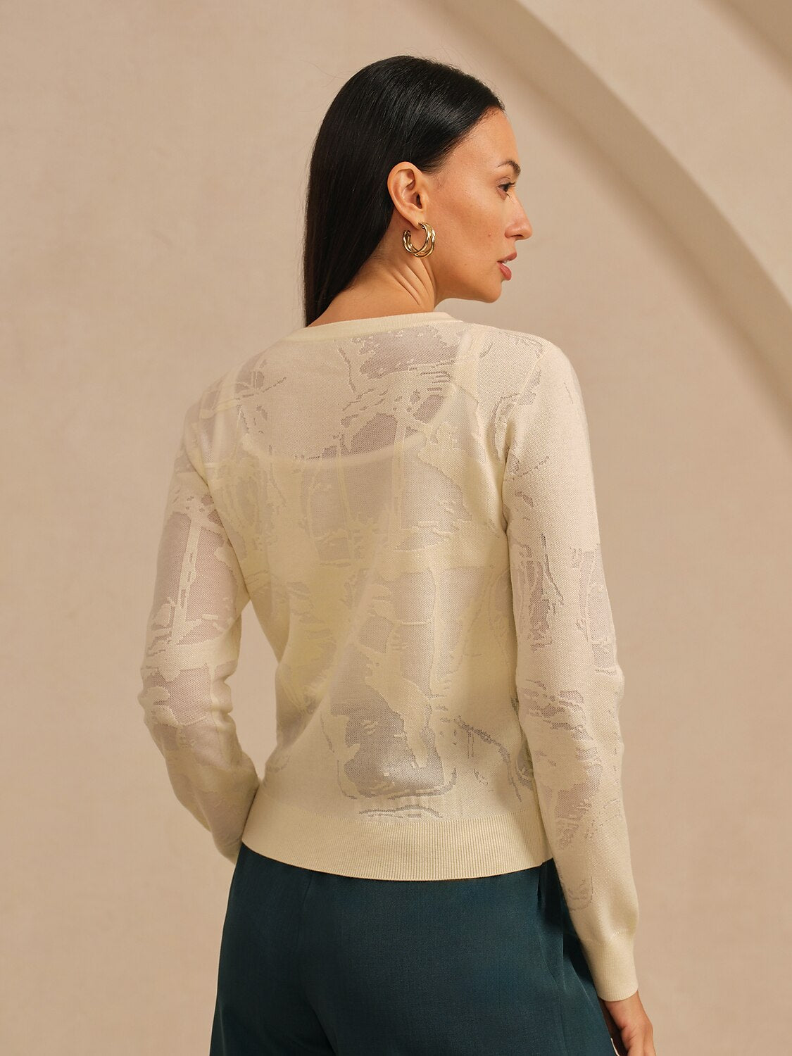 Organza Wool Blend Floral Knitwear Cardigan
