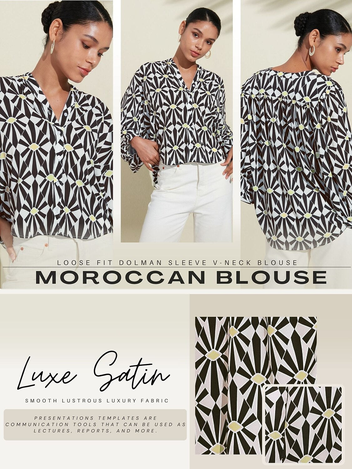 Moroccan Floral V-Neck Silky Satin Blouse