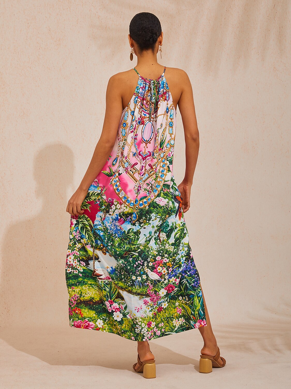 Land of Wonder Vacation Silky Satin Maxi Dress