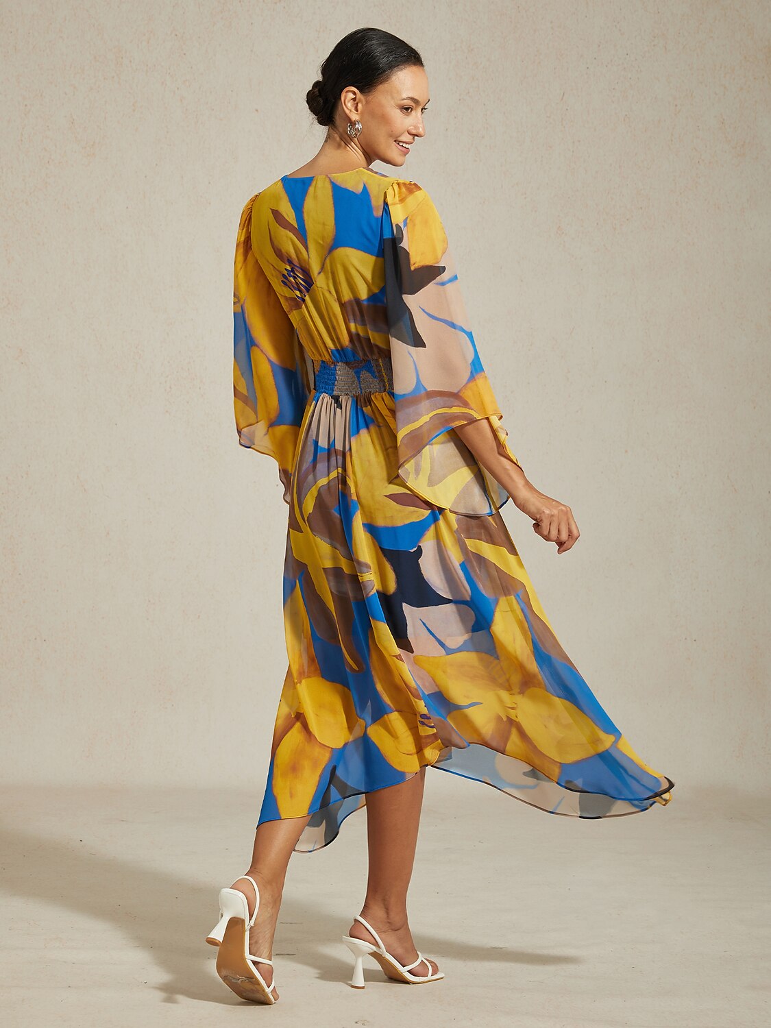 Abstract Floral Print Chiffon Maxi Dress