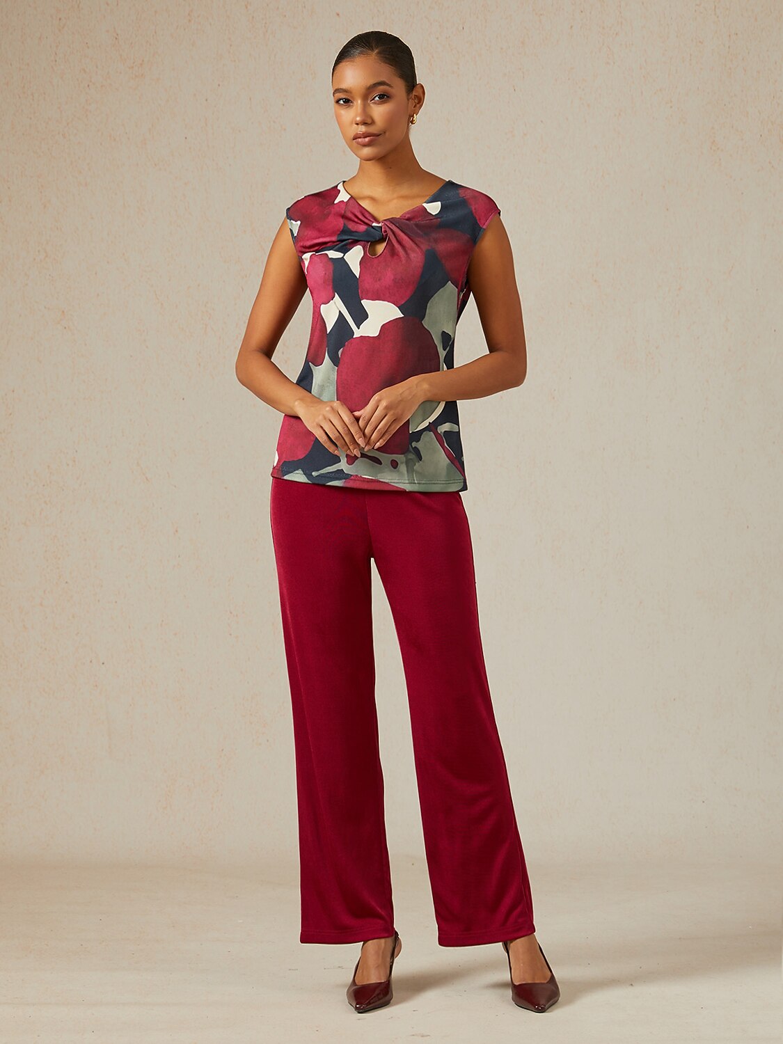 Acetate Look Stretch Straight Leg Pants