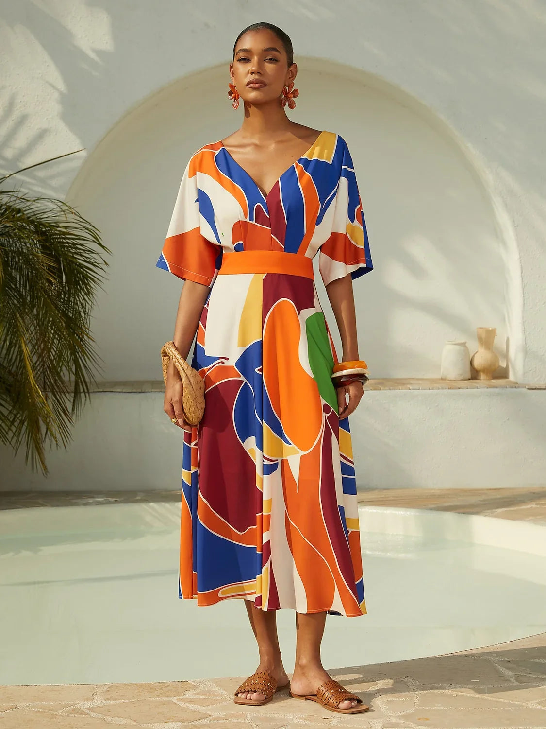 Vacation Geometric Color Block Print Satin Maxi Dress – ADOR Vacation Geometric Color Block Print Satin Maxi Dress – ADOR