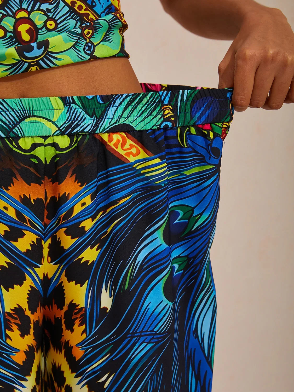 Jungle Wild Party Silky Satin Feather Pants
