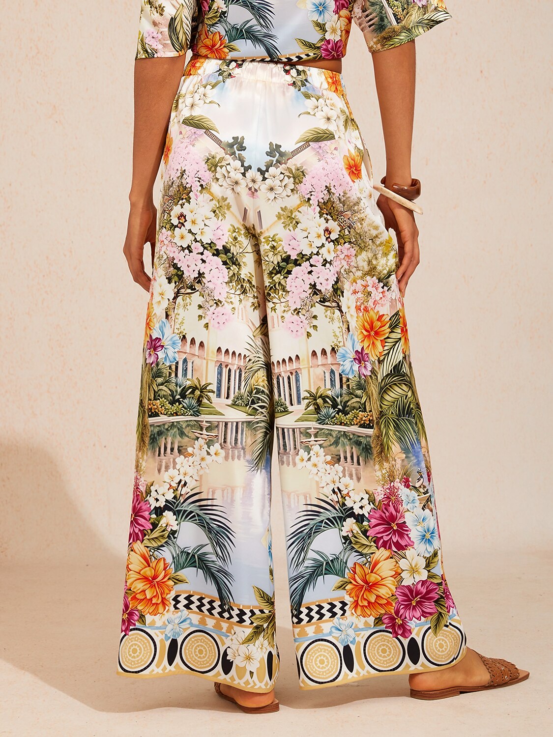 Glacier Blue Petal Silky Satin Wide Leg Pants