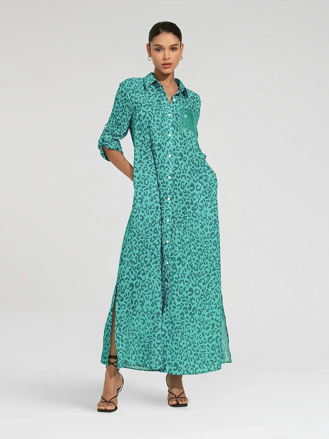 St Barth Blooms Luftiges Leinen-Look Maxikleid Blau