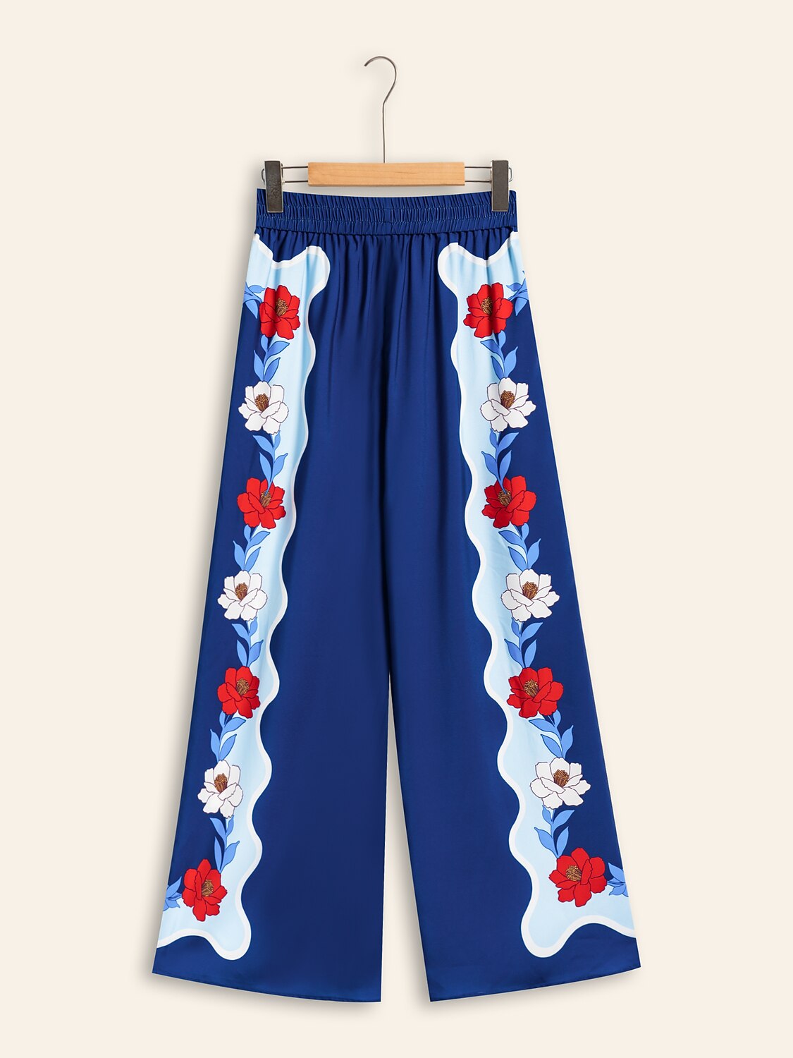 Satin Loose Wide Leg Vacation Artistic/ Retro Printing Causal Pants