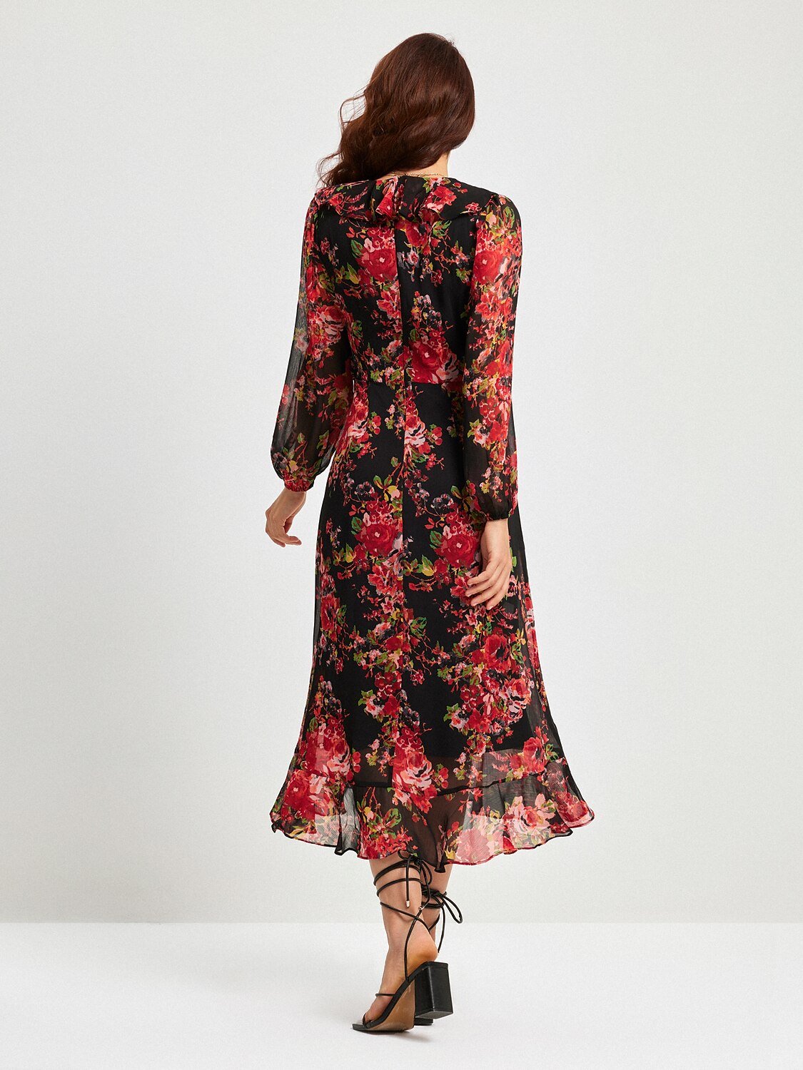 Chiffon-Maxikleid mit Blumenmuster und verstellbarer Taille
