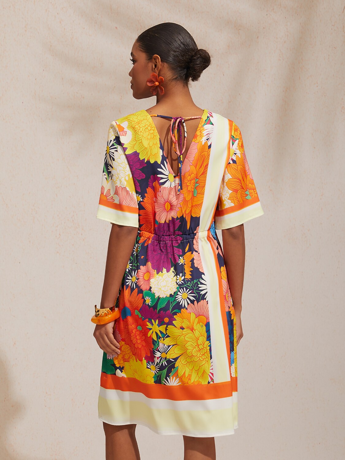 Satin Floral Print Midi Dress Travel Vacation Casual