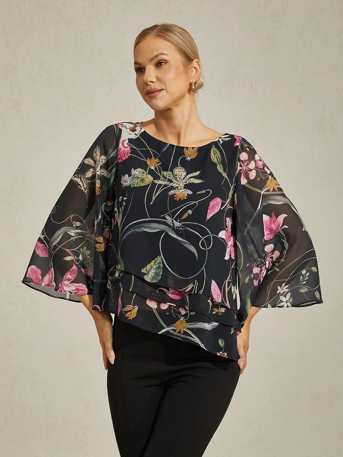 Jungle Butterfly Flowy Chiffon Blouse