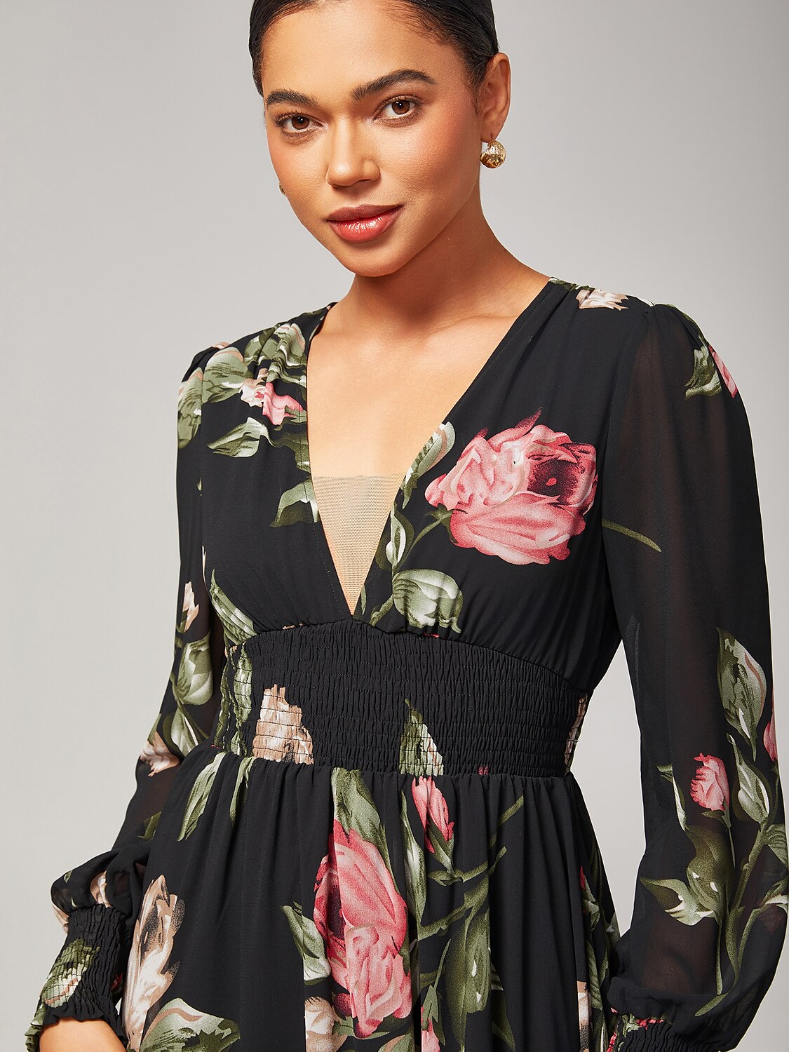Floral Print Flowy Chiffon Maxi Dress