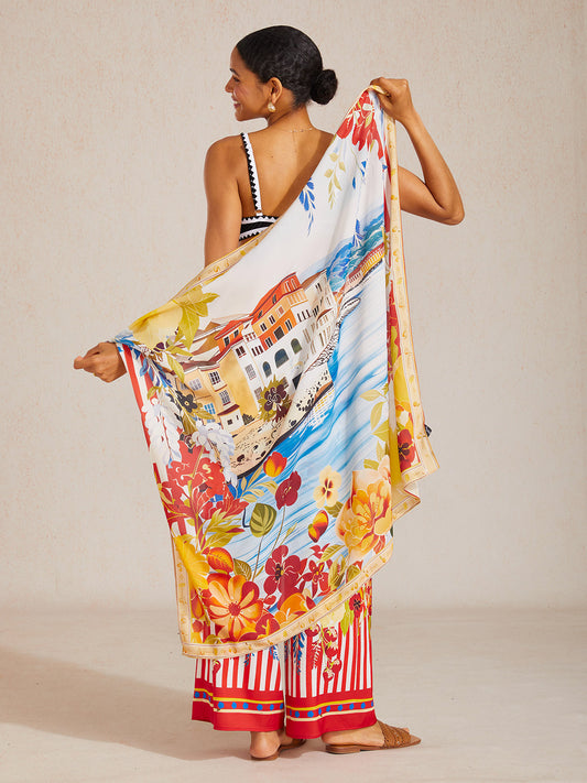 Santorini Summer Flowy Chiffon Square Scarf