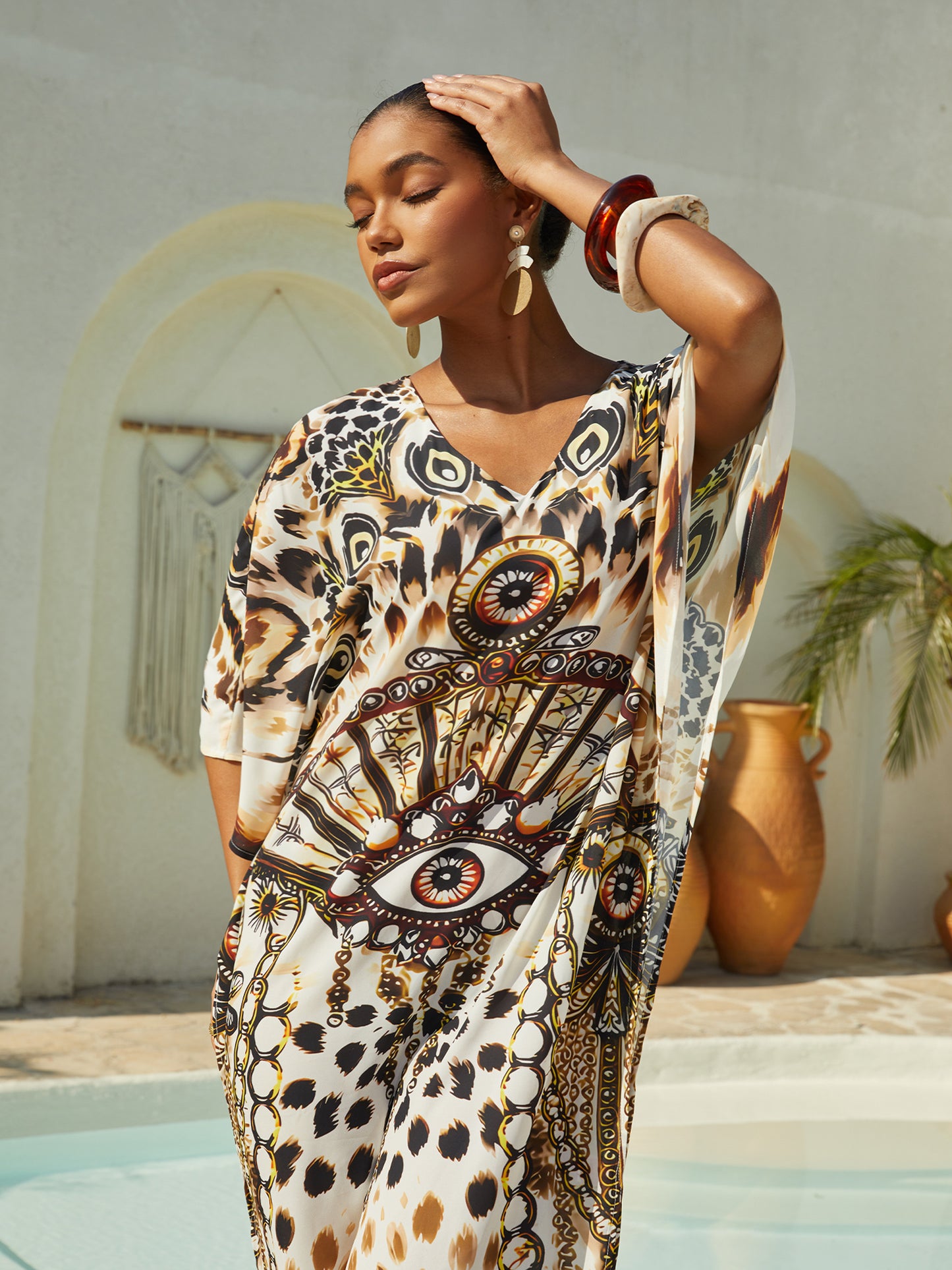 Hawaii Palm Flowy Chiffon Floral Maxi Dress