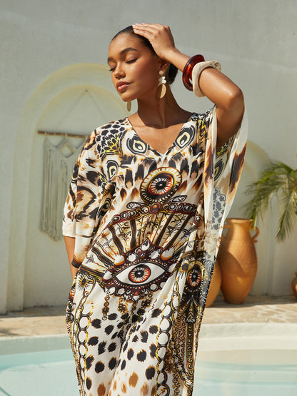 Hawaii Palm Flowy Chiffon Floral Maxi Dress