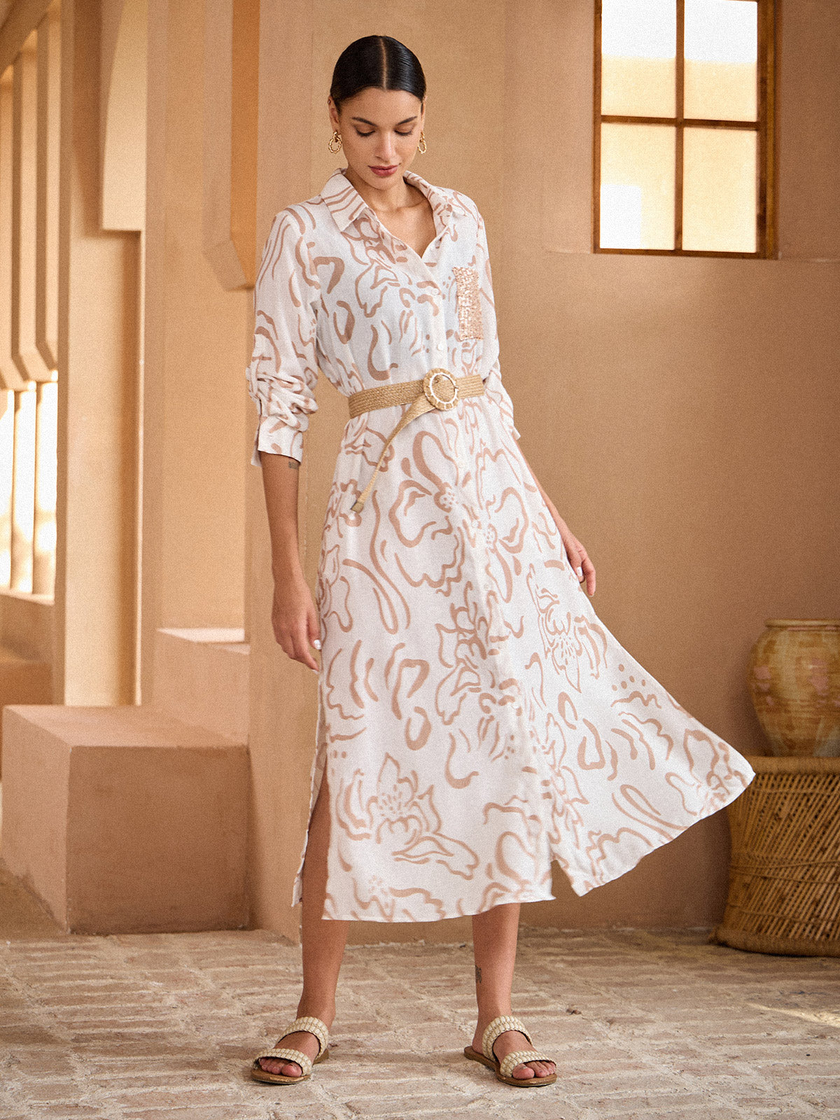 Graphic Art Mustang Linen Style Shirt Dress