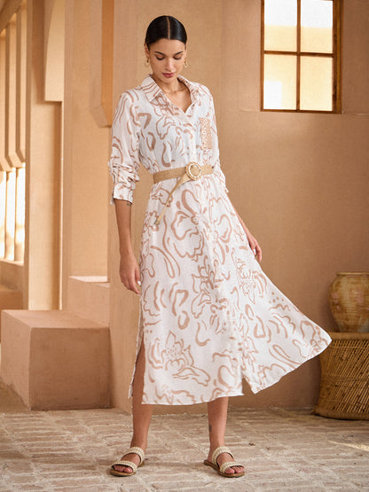 Graphic Art Mustang Linen Style Shirt Dress
