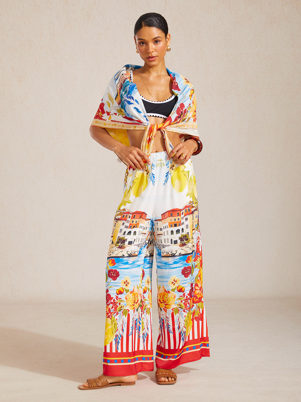 Foulard Quadrato in Chiffon Fluido Santorini Summer