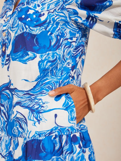 Graphic Art Mustang Linen Look Midi Dress