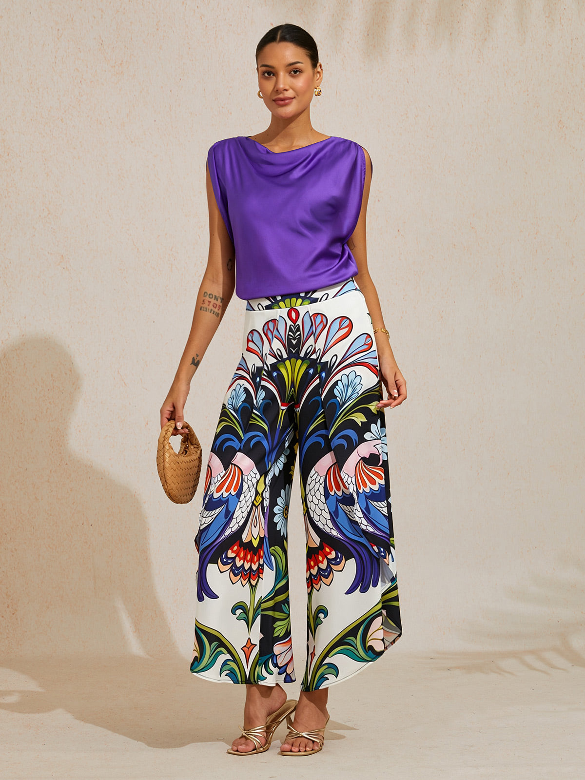 Peacock Purple Silky Satin Sleeveless Top
