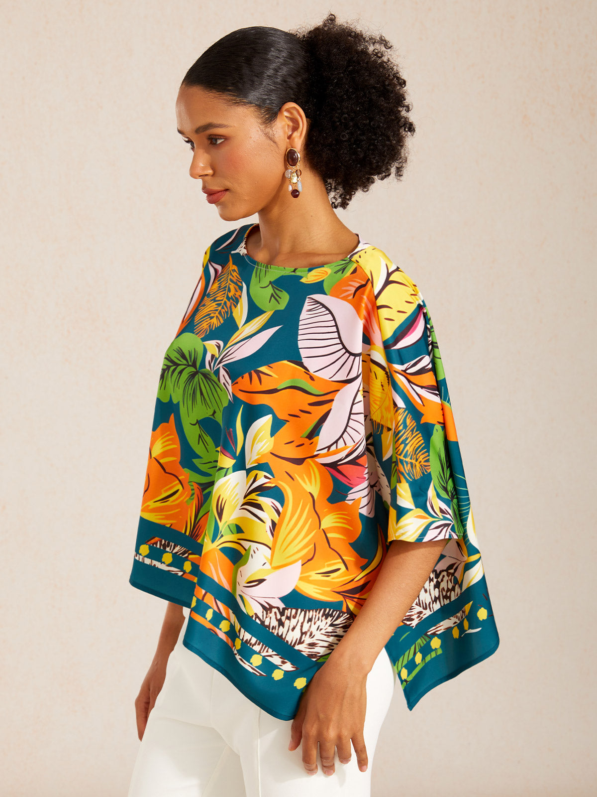 Wild Hibiscus Dream Silky Satin Dolman Sleeve Top