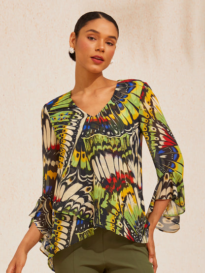 Jungle Butterfly Flowy Chiffon Blouse