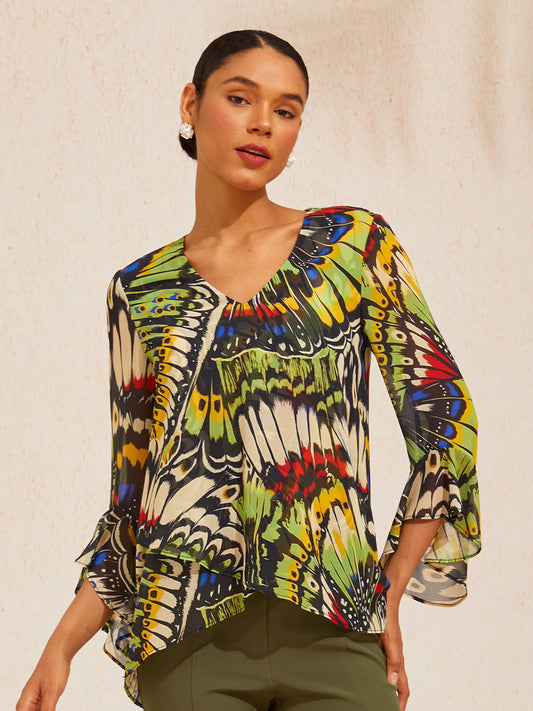 Jungle Butterfly Flowy Chiffon Blouse
