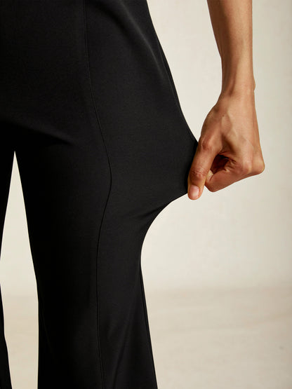 Slightly Stretch Fine Rib Cropped Flared Pants