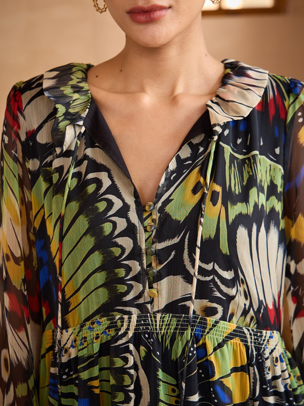 Jungle Butterfly Flowy Chiffon Maxi Dress