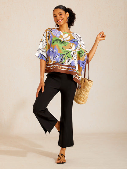 Wild Hibiscus Dream Silky Satin Dolman Sleeve Top