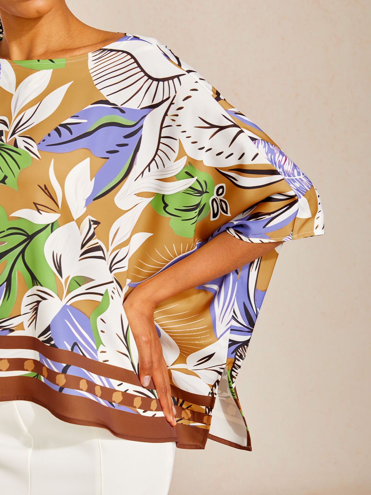 Wild Hibiscus Dream Silky Satin Dolman Sleeve Top