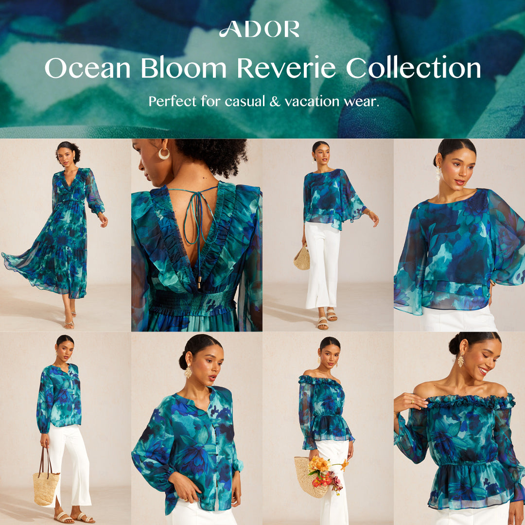 Ocean Bloom Reverie Chiffon-Lagen-Top
