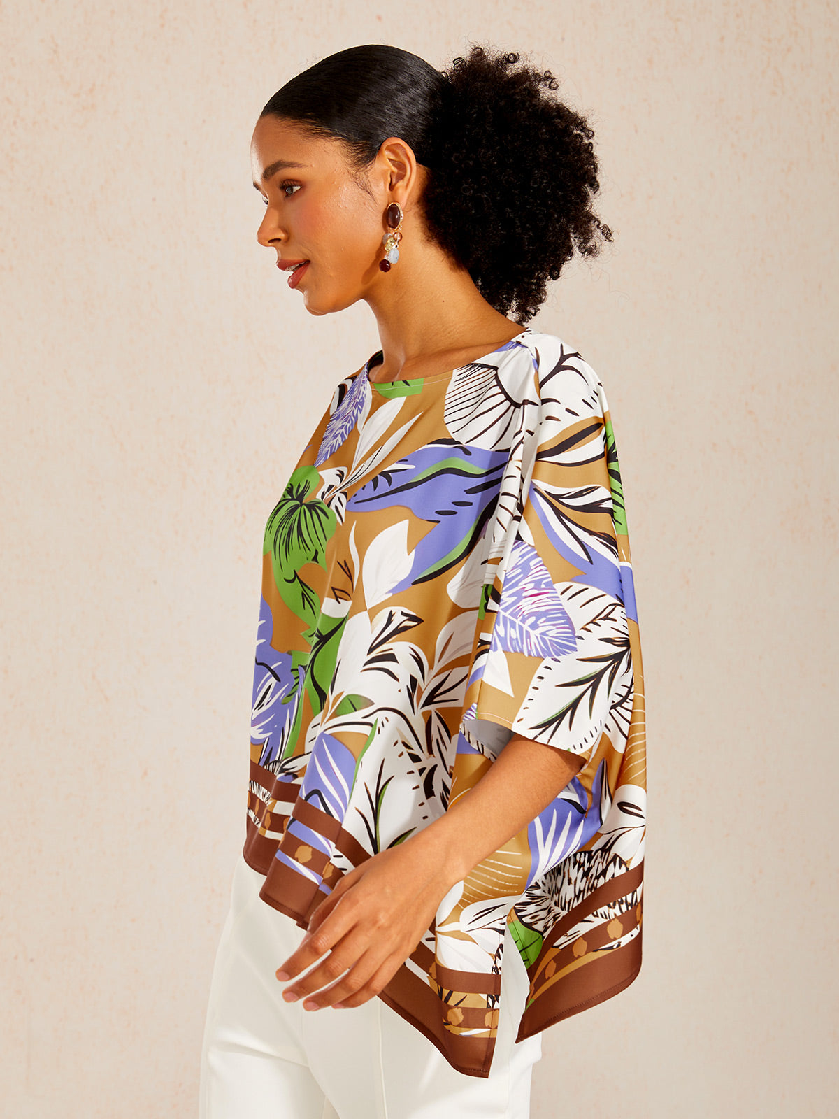 Wild Hibiscus Dream Silky Satin Dolman Sleeve Top