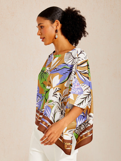 Wild Hibiscus Dream Silky Satin Dolman Sleeve Top