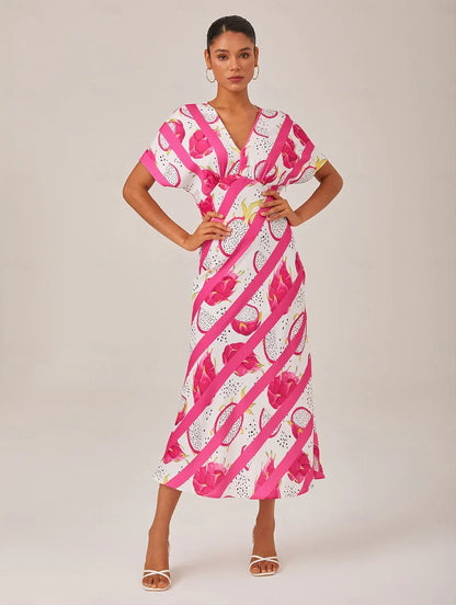 Abstract Floral Print Satin Maxi Dress